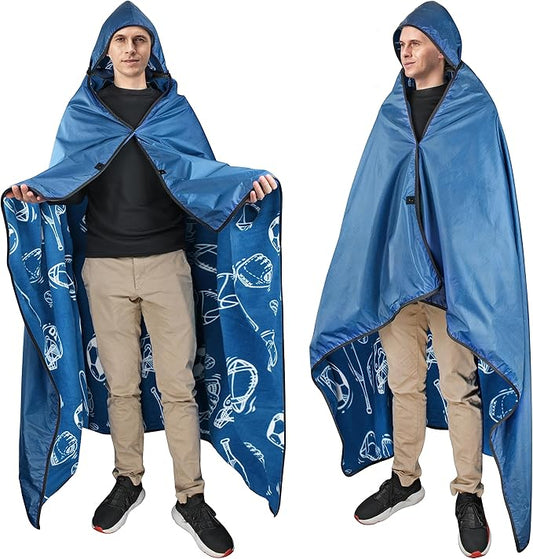 Catalonia Waterproof Blanket for Outdoor, Hooded Blanket Poncho, Windproof, Warm for Stadium,Sporting Events, Camping