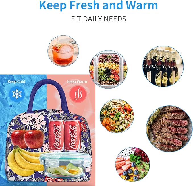 Lunch Bag Lunch Box for Women Men Reusable Insulated Lunch Tote Bag,Leakproof Thermal Cooler Sack Food Handbags Case High Capacity for Travel Work Picnic Beach,Orchid