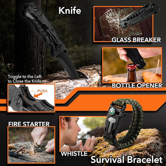 Dusor Gifts for Men, 21 in 1 Survival Kit, Dad Gifts Survival Gear and Supplies, Gifts for Dad Husband, Camping Essentials Must Have, Mens Gifts for Camping Fishing Huntin