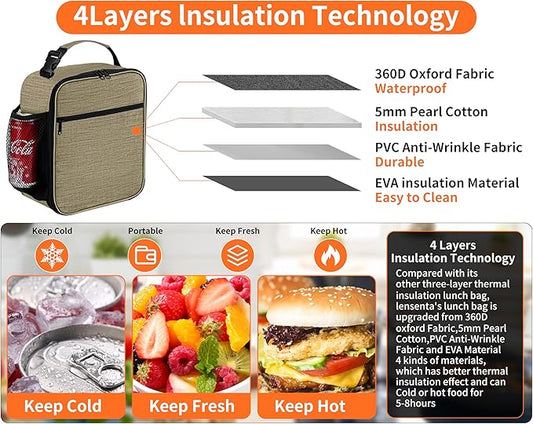 Lunch Box for Men - Reusable Lunch Bag Men Adult Women- Insulated Small LunchBox (Beige)