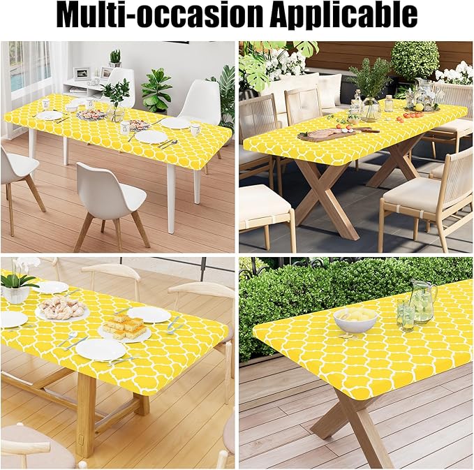 Smiry Rectangle Picnic Table Cover, Waterproof Elastic Fitted Camping Tablecloths for 8 Foot Tables, Wipeable Flannel Backed Vinyl Tablecloth Protector for Indoor, Outdoor (Yellow, 30x96 Inches)
