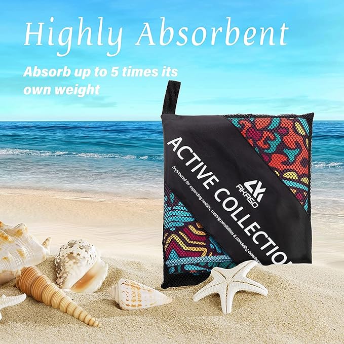 AKASO Microfiber Beach Towel Super Absorbent Quick Fast Dry Sand Free Oversized 63x31 inches Lightweight Towel, Pefect for Adults, Travel, Gym, Camping, Pool, Yoga, Outdoor and Picnic