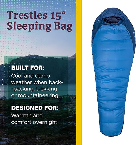 Marmot Men's Trestles 15° Sleeping Bag | Insulated, Water-Resistant, Left-Zip, Cobalt Blue/Blue Night