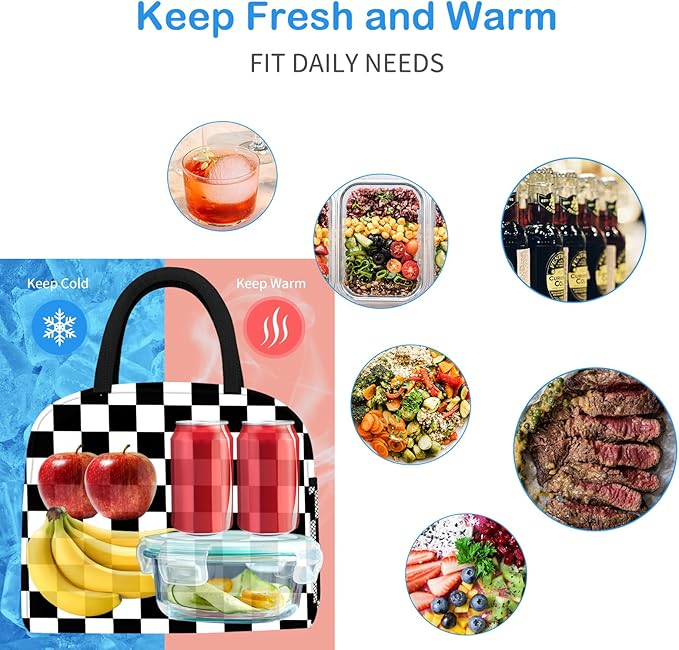 Lunch Bag Lunch Box for Women Men Reusable Insulated Lunch Tote Bag,Leakproof Thermal Cooler Sack Food Handbags Case High Capacity for Travel Work Picnic Beach- Square