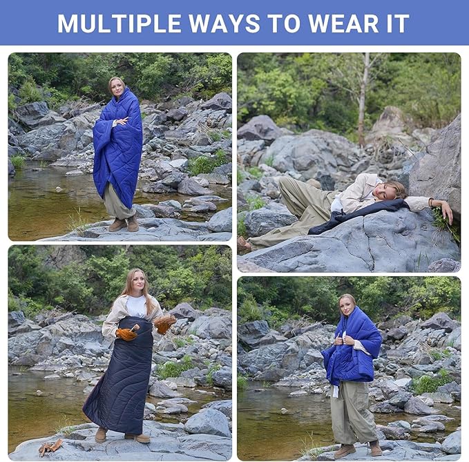 KingCamp Lightweight Camping Blanket - Stylish & Multifunctional Quilt with Snap Button, Portable for Travel, Airplane, Indoor & Outdoor - Provides Warmth - Navy