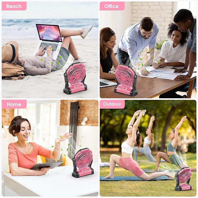 ONLYNEW Portable Fan Rechargeable, 20000mAh Cordless Battery Powered Table Fan with LED Lantern, USB C Battery Operated for Travel Home Camping Tent Office Beach Desk Fishing Pink