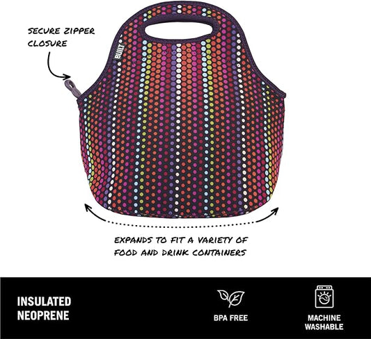 BUILT Gourmet Getaway Soft Neoprene Lunch Tote, Lightweight, Insulated, and Reusable, One Size, Micro Dots