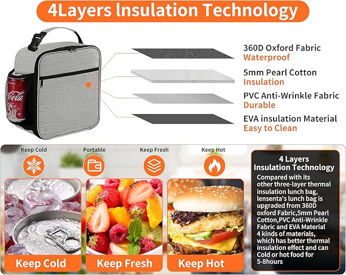 Lunch Box for Men - Reusable Lunch Bag Men Adult Women- Insulated Small LunchBox (Light Gray)