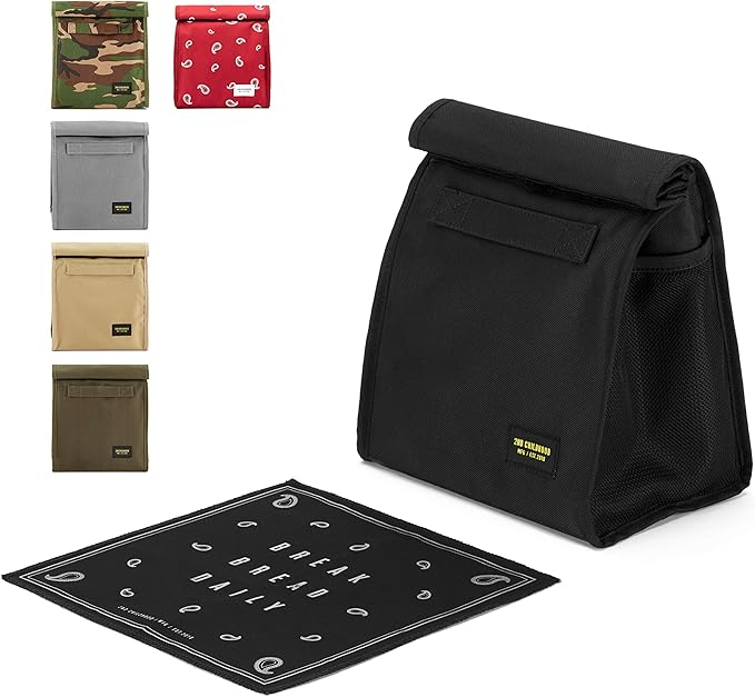 Insulated Lunch Bag for Men and Women - Rolltop Lunch Box with 2 Side Mesh Pockets and 1 Exteral Slip Pocket (Black)
