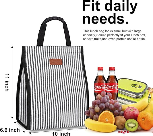 Lunch Bags for Women Insulated Reusable Lunch Tote with Internal Pocket, Lunch Tote bag for Work (Stripe)