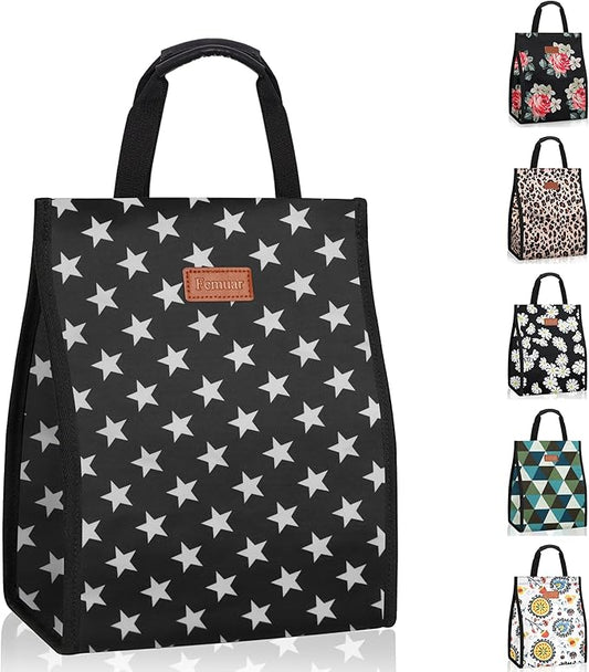 Lunch Bags for Women Insulated Reusable Lunch Tote with Internal Pocket, Lunch Tote bag for Work（Star）