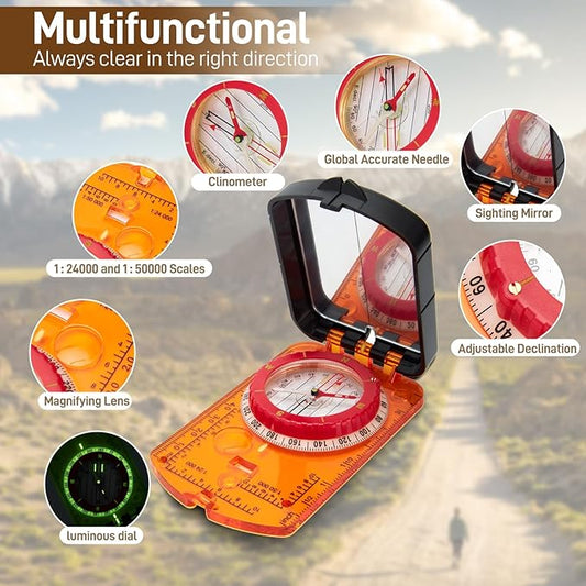 Sportneer Compass Hiking Survival Compass with Mirror Orienteering Compass Boy Scout Compass for Kids Gifts Hiking Camping Backpacking Map Navigation