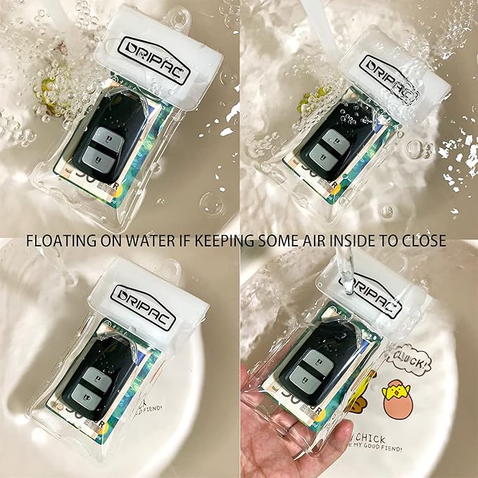 DRIPAC Waterproof Car Key FOB Case Waterproof Wallet Waterproof Holder Pouch For Key ID Badge Credit Card Money（White）