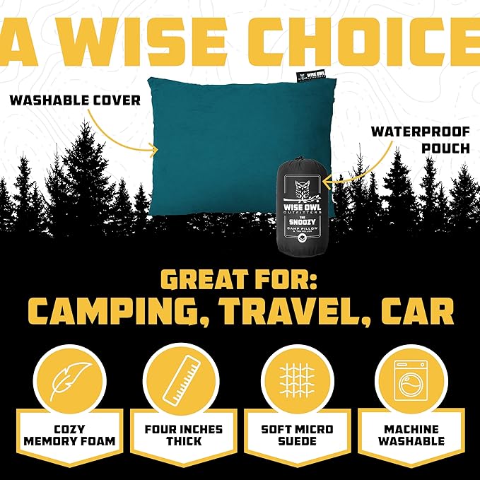Wise Owl Outfitters Camping Pillow - Camping Essentials and Travel Pillow for Airplanes, Camping, and Travel - Memory Foam Washable Pillow - Small/Medium