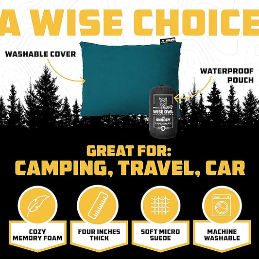 Wise Owl Outfitters Camping Pillow - Camping Essentials and Travel Pillow for Airplanes, Camping, and Travel - Memory Foam Washable Pillow - Small/Medium
