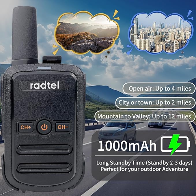 Radtel RT12 Walkie Talkies for Adults Rechargeable 2 Pack, Long Range Handheld FRS Two Way Radio 16CH Handsfree VOX for Camping Hiking (Black)