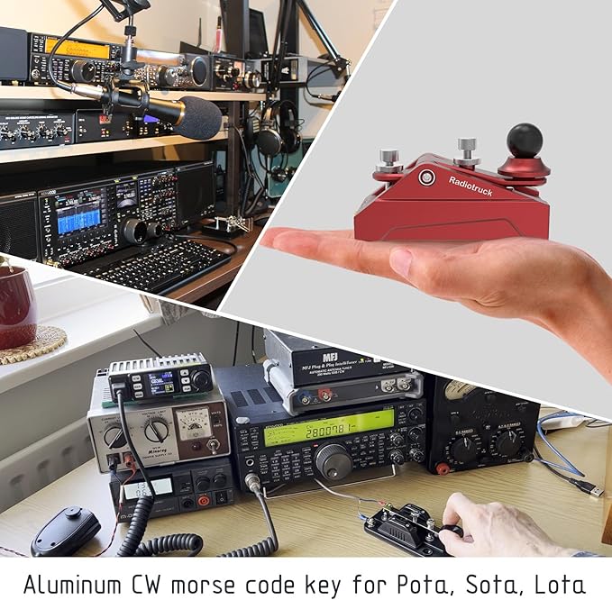 CW Morse Code Key - Pocket Morse Code Telegraph Key Aluminum Alloy Base Grey for Amateur Radio Ham Operators, Adjustable Tension (Red-09)
