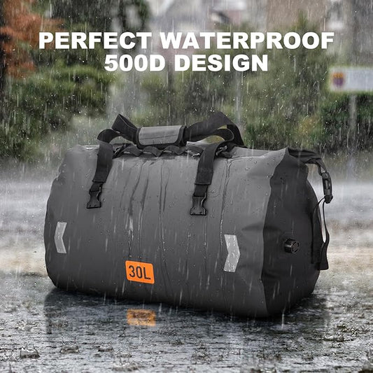 Motorcycle Dry Bag, Waterproof Duffel Bag & Roll-top Dry Duffel Bag, Motorcycle Travel Luggage Bag with Air Valve & Quick-fixed Straps For Rafting, Boating,Kayaking, Travel, Grey, 30L