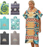 Rainleaf Surf Poncho Changing Towel Quick Dry Pool Swim Beach Towel with Hood and Front Pocket Warm and Soft Microfiber RobeTowel for Women and Men-Geometric Sunset Gold