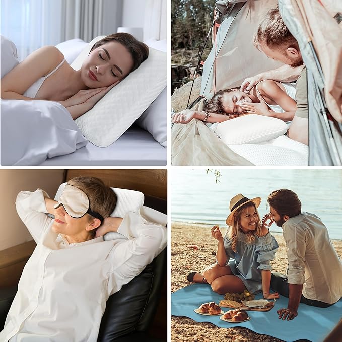 Memory Foam Camping Pillow with Fast Drying Towel Firm Travel Pillow for Sleeping Portable White Pillow with Traveling Storage Bag Machine Washable Ideal for Backpacking Airplane Car