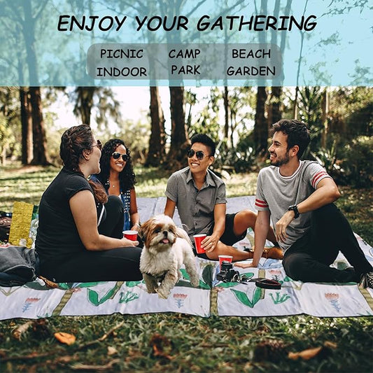 Picnic Blankets, 3-Layer Thicking Outdoor Camping Blanket, Extra Large 80"x 80" Outdoor Beach Blanket, Waterproof Lightweight Folding Portable Travel Blanket(Tropical Tree)