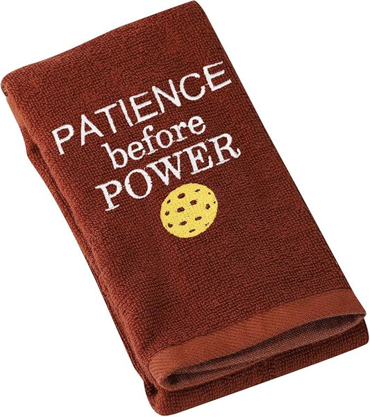 JXGZSO Pickleball Towel Patience Before Power Embroidered Sports Teem Hand Towel Gift for Pickleball Player (Patience Before Power T)