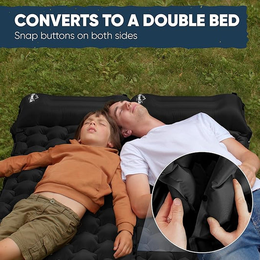 POWERLIX Camping Sleeping Pad, Ultralight Camping Mat with Pillow Built-in Foot Pump Inflatable Sleeping Pads for Camping Backpacking Hiking Traveling Tent