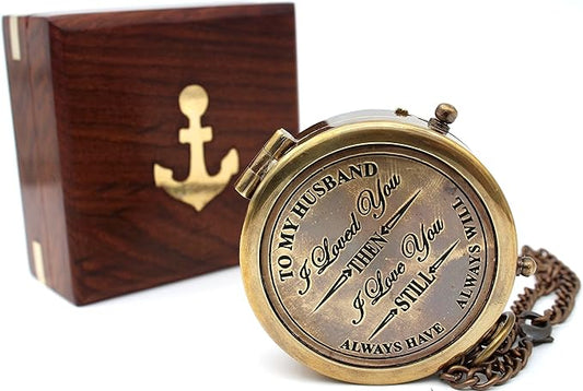 to My Husband Brass Compass Engraved – Son Birthday Gifts, Graduation, Confirmation, Baptism Gifts, Stocking Stuffer, Valentine's Day Gift for Husband