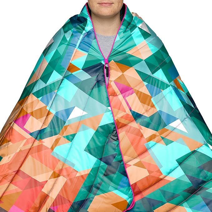 Rumpl Original Puffy Blanket - Warm Puffy Camping Blanket, 100% Recycled Polyester Insulation, Lightweight, Packable, Water-Resistant, Outdoor Puffer Blanket, 52"x75", V2, Geo Cool