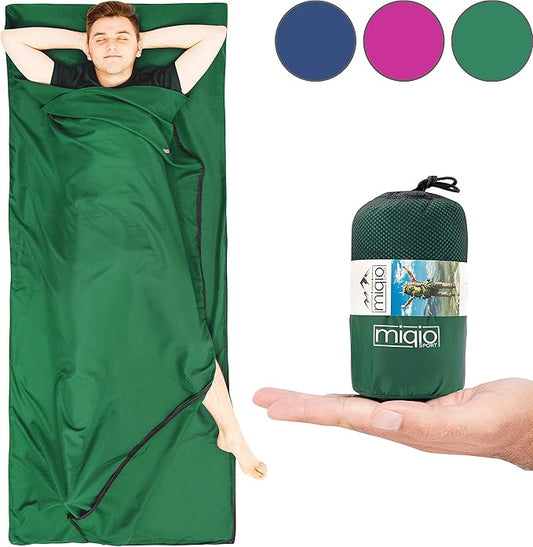 Sport 2-in-1 Sleeping Bag Liner and XL Sized Travel Sheet - Ultra Lightweight Sleep Liner Double Travel Bed Sheet - Inlett Inlay
