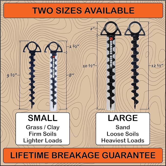 Ultimate Ground Anchors: Heavy Duty Screw-in Tent Stakes for High Wind, Sand, Canopies, and Camping - Made in USA, 100% Recycled, Included T-Grip Tool - (Large, 2 Pack)