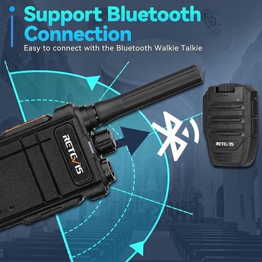 Retevis RB37 Bluetooth Walkie Talkies, Portable FRS Two-Way Radios for Adults, with Bluetooth Mic, Auto-Pair, VOX, Type-C, License Free Radios Walkie Talkie for Church Security, Camping,Hiking(2 Pack)