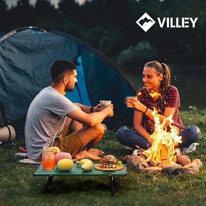 VILLEY Portable Mini Folding Beach Table, Ultralight Aluminum Side Table with Carry Bag for Camping, Picnics, and Outdoor Activities