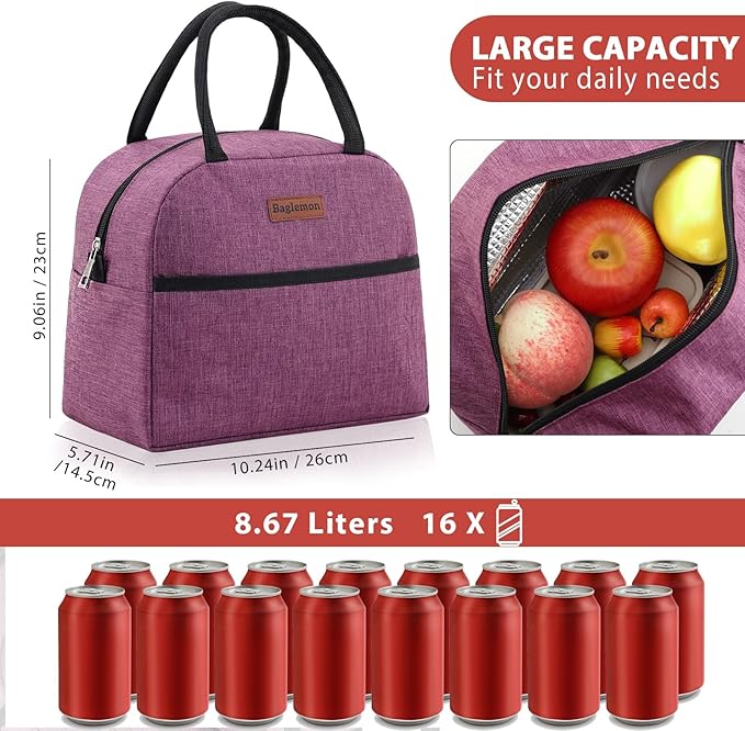 Insulated Lunch Bag for Women Men, Lunch Containers Reusable High Capacity Lunch Tote Bags for for Work Picnic (Purple)