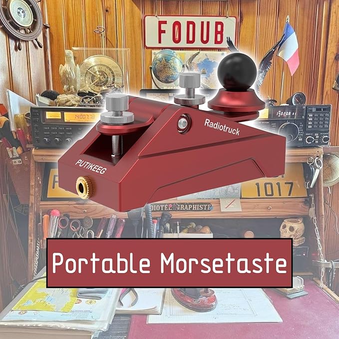 CW Morse Code Key - Pocket Morse Code Telegraph Key Aluminum Alloy Base Grey for Amateur Radio Ham Operators, Adjustable Tension (Red-09)