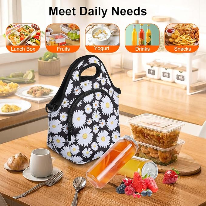 Neoprene Lunch Bag, Thermal Insulated Lunch Tote Bag with Detachable Shoulder Straps, Lightweight & Reusable Lunch Bag for Women Men