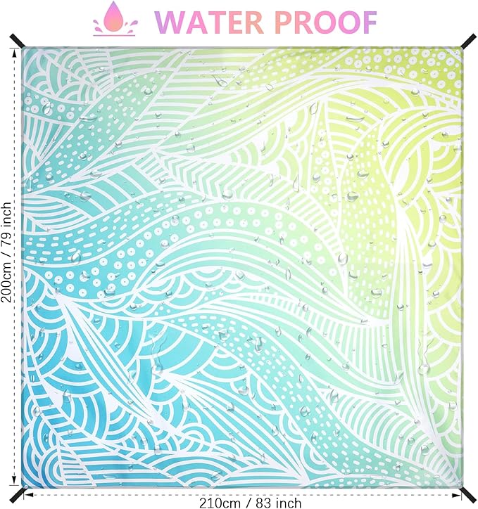 Beach Blanket Waterproof Sandproof Beach Mat 79”x 83” for 1-4 Adults Quick Drying Durable Outdoor Picnic Mat for Beach Festival Travel Camping Hiking (Gradiant BL&GN-Ripple, 79"×83"(4 Person))