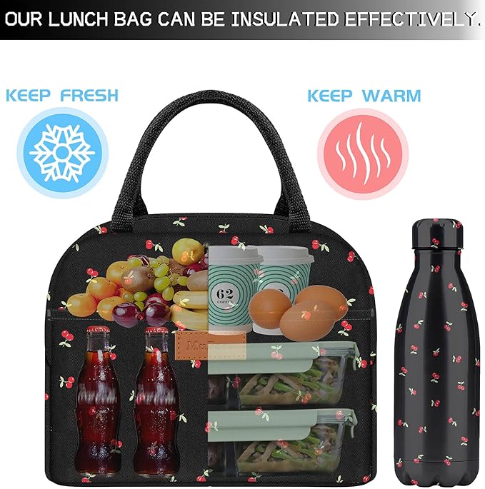 Cute Lunch Bag Women With Placemat and Water Bottle,Insulated Lunch Box for Women,Placemat Keep Clean and Hygienic Durable Leakproof Thermal High Capacity for Travel Picnic Insulated Lunch Bag
