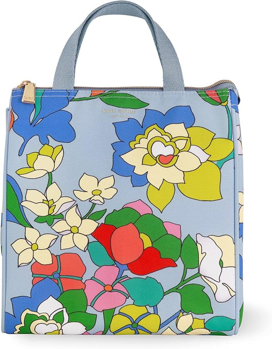 Kate Spade New York Portable Soft Cooler Lunch Bag, Small Insulated Tote, Thermal Lunch Bag with Silver Insulated Lining and Storage Pocket, Flower Bed