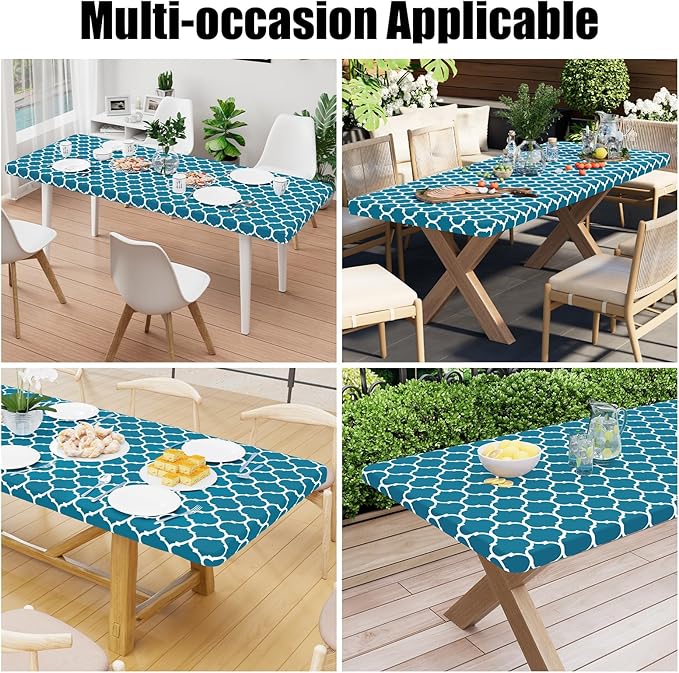 Smiry Rectangle Picnic Table Cover, Waterproof Elastic Fitted Camping Tablecloths for 5 Foot Tables, Wipeable Flannel Backed Vinyl Tablecloth Protector for Indoor, Outdoor (Turquoise, 36x60 Inches)