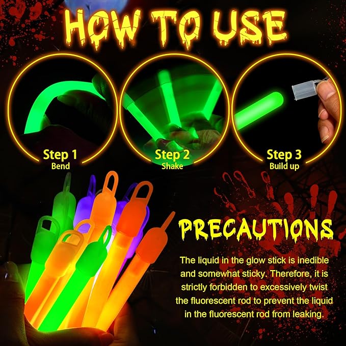 Lewtemi 100 Pack 4'' Halloween Glow Sticks Bulk Light Sticks with Lanyard Individually Wrapped Tactical Military Emergency Glow Stick Party Favors for Halloween, Camping, Hiking, Party
