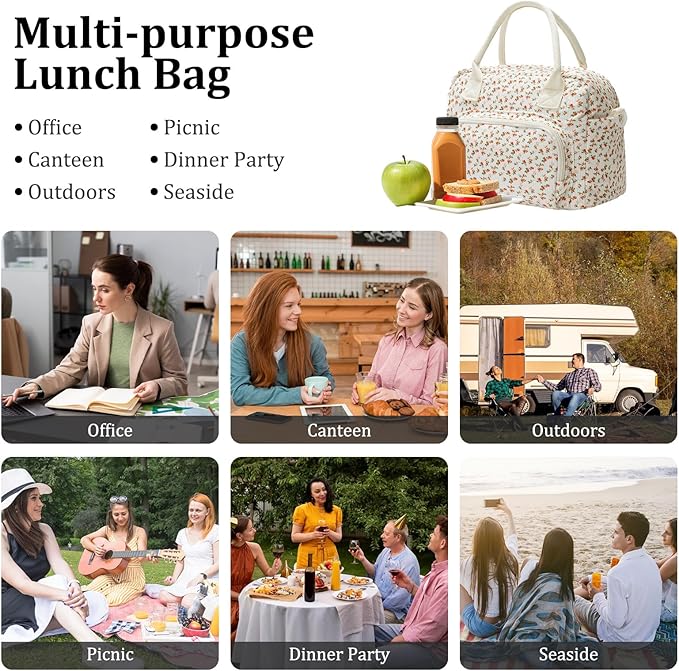 Insulated Lunch Bag for Women Men Large Reusable Lunch Box Adult Leakproof Portable Cooler Tote Bags for Work Picnic (floral)
