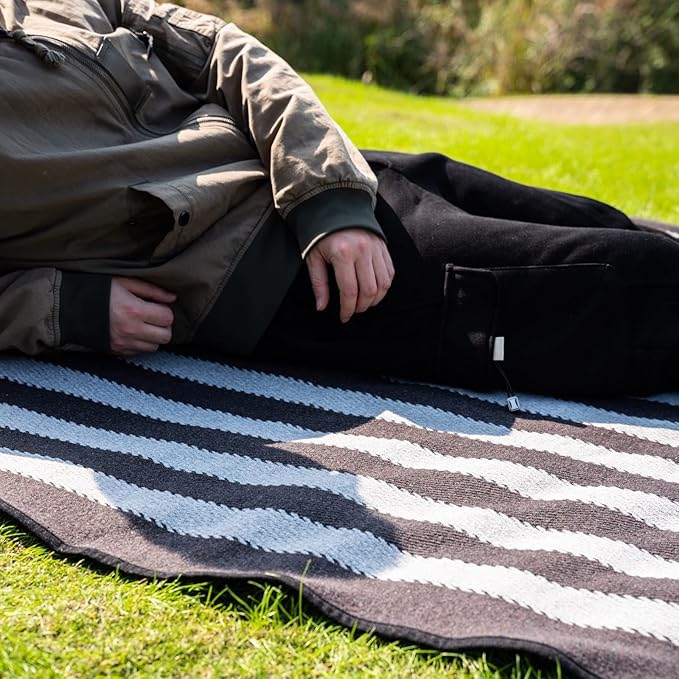 PuTian Merino Wool Blanket - 63" x 51" Thick Warm Soft Twin Bed Throw - Great for Camping, Outdoors, Travel, Car, Couch, All Seasons Grey Stripe
