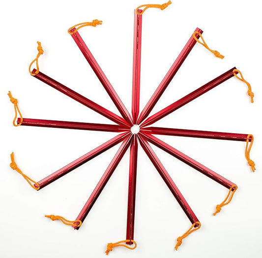 Aluminum Tent Stakes Pegs, 12-Pack Aluminum Ground Pegs with Reflective Pull Ropes, Heavy Duty Tri-Beam Metal Stakes Pegs for Backpacking Camping Tents Hammocks and Canopy