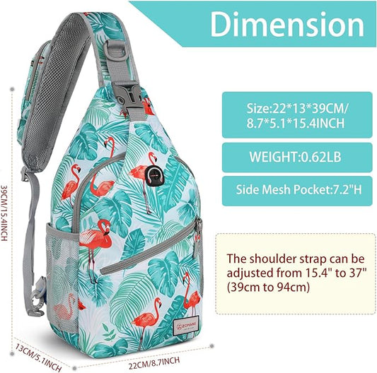 ZOMAKE Sling Bag for Women Men, Small Crossbody Sling Backpack, Mini Water Resistant Shoulder Daypack for Travel, Anti Thief Chest Bag for Hiking, Sports(Flamingo Blue)