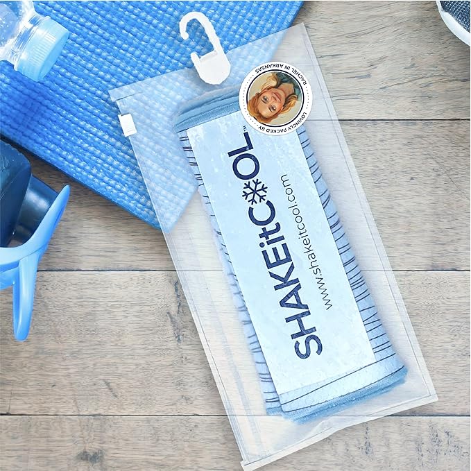 SHAKEitCOOL Original Cooling Towel – Be Cool in Style - Heat Relief, Soft, Lightweight, Sun Protection, Easy Clean - Perfect for Biking, Running, Yoga, Gym, Gardening - Orange Topo