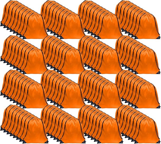 GoodtoU Drawstring Bags, Nylon Backpacks with Drawstring Closure for Sport, Traveling, Team (Orange, 128Pcs)