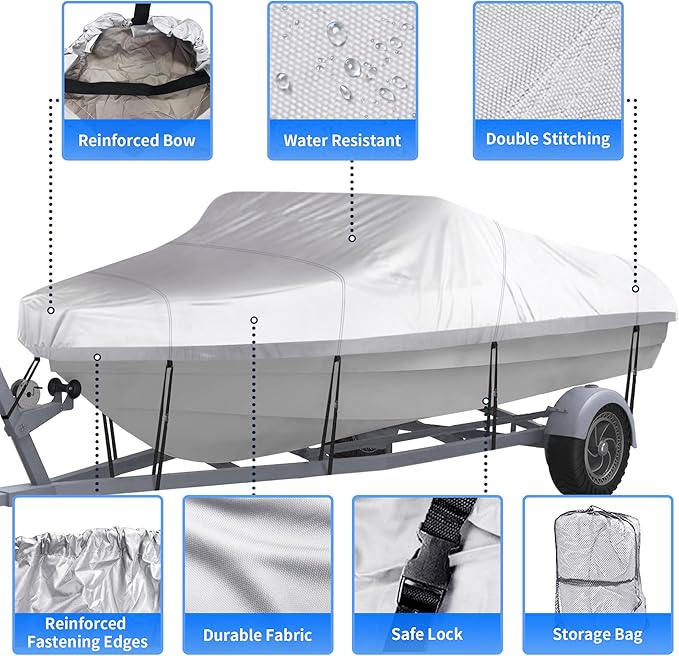NEXCOVER Trailerable Boat Cover, Length: 20'-23' Beam Width: up to 100", Waterproof Heavy Duty Cover, Fits V-Hull, TRI-Hull, Runabout, Pro-Style, Bass Boat, Storage Bag & Tightening Straps Included.