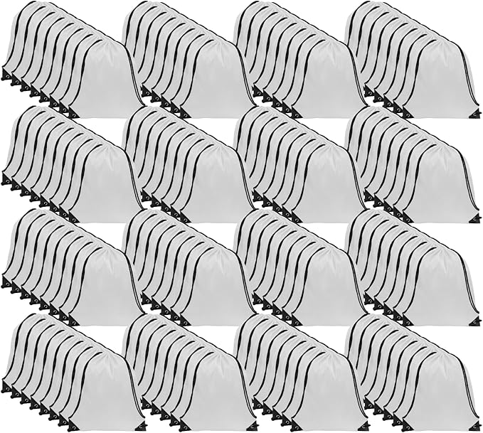 GoodtoU Drawstring Bags, Nylon Backpacks - Drawstring Gym Bags for Sport, Traveling, Team (White, 128Pcs)