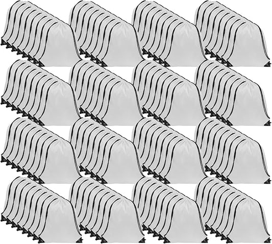 GoodtoU Drawstring Bags, Nylon Backpacks - Drawstring Gym Bags for Sport, Traveling, Team (White, 128Pcs)